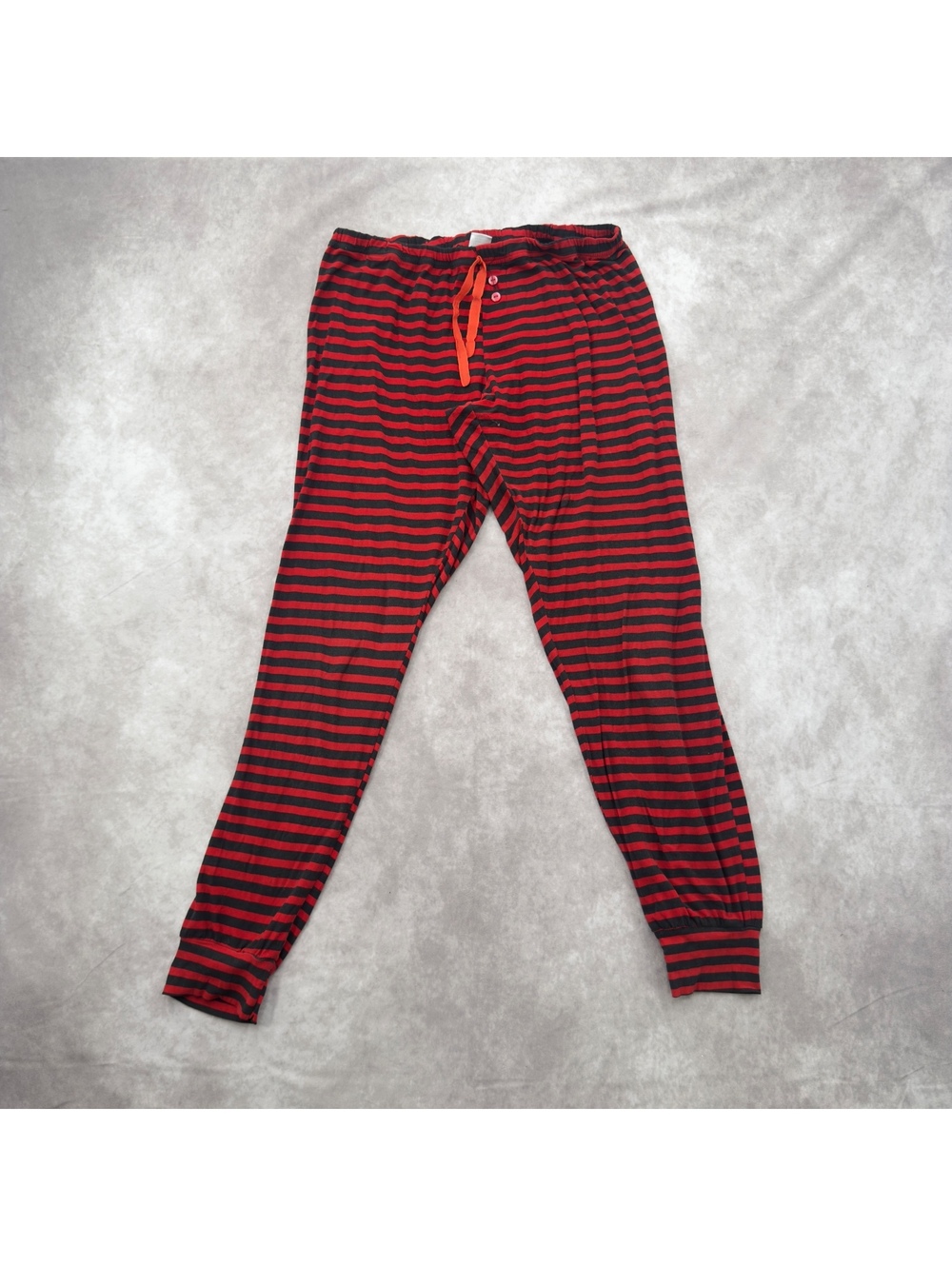 Red Black Striped Lounge Pajama Pants Drawstring Cuffed Size M Y2K Goth Grunge